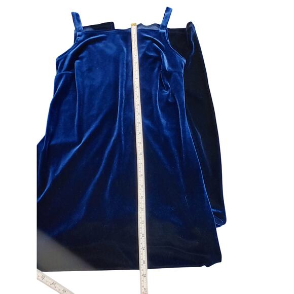 My Michelle Velvet Maxi Dress Sleeveless Square Neck High Slit Blue Womens M - Picture 8 of 9